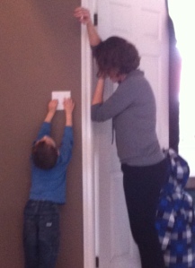 He would't stop playing with the light switch.